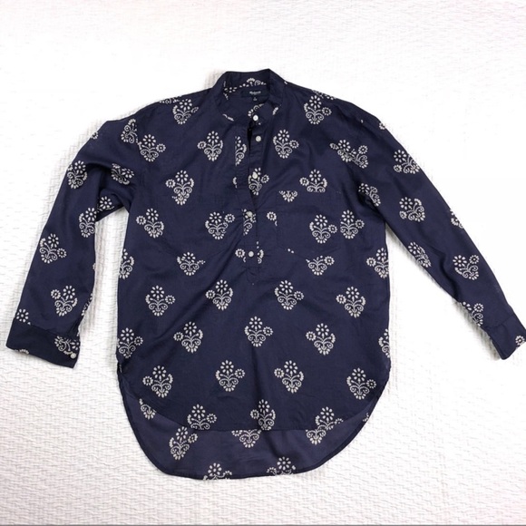 Madewell Collarless Popover Shirt in Flowerstamp size small - Picture 3 of 8